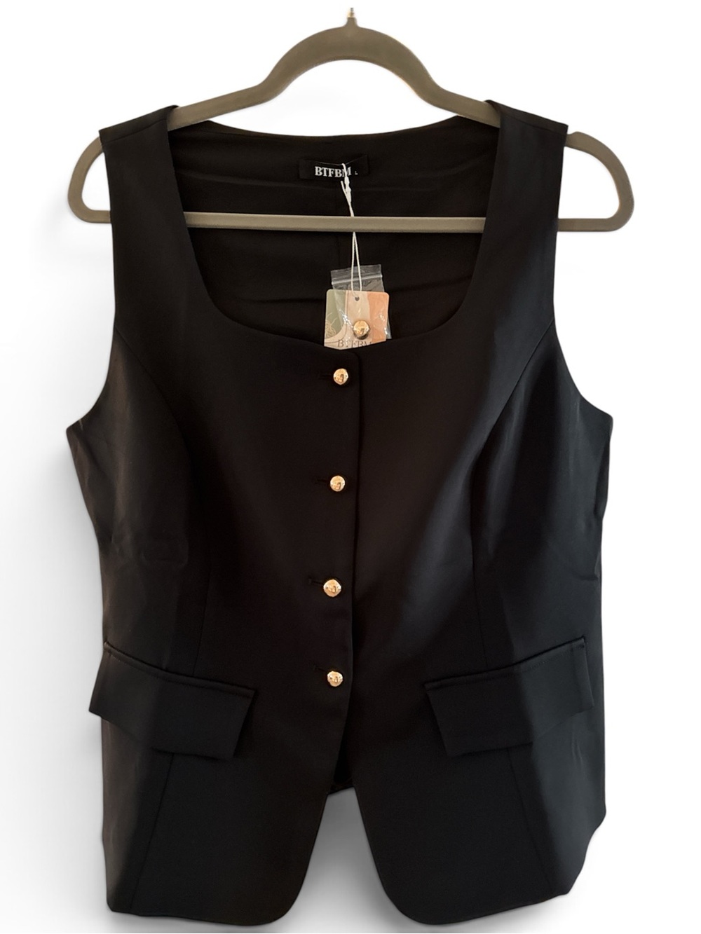 BTFBM Black Gold Button Tailored Vest Size Large NWT